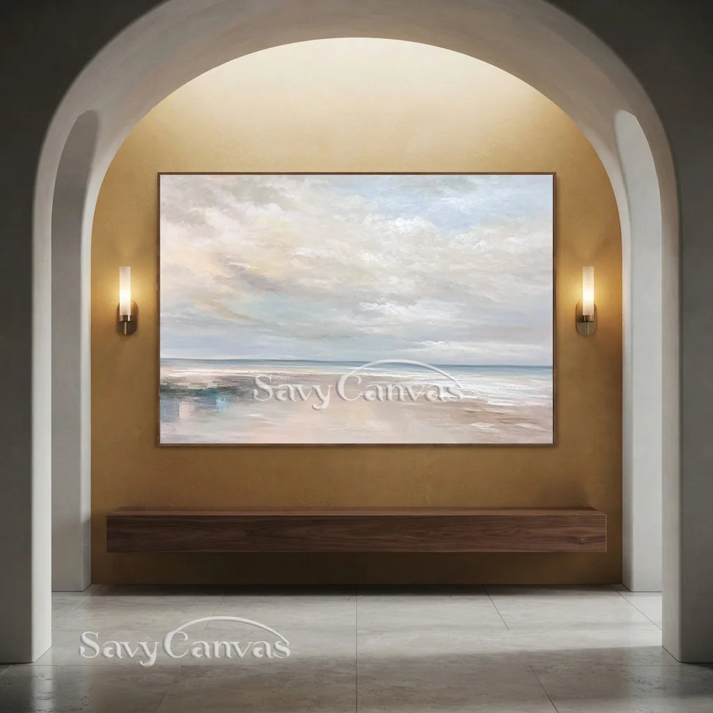 Calming Coastal Landscape Wall Art | Abstract Seascape Cloud Painting #ZZ 080