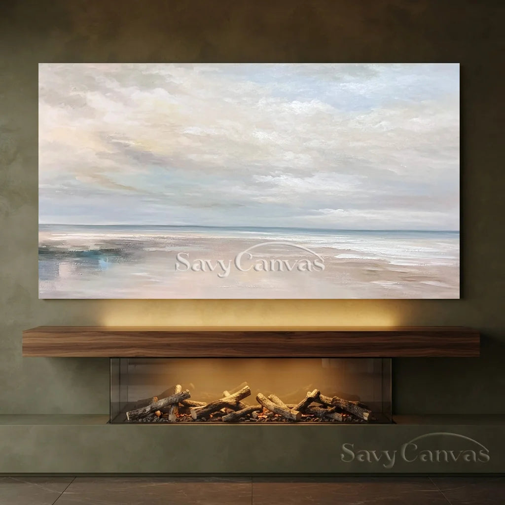 Calming Coastal Landscape Wall Art | Abstract Seascape Cloud Painting #ZZ 080