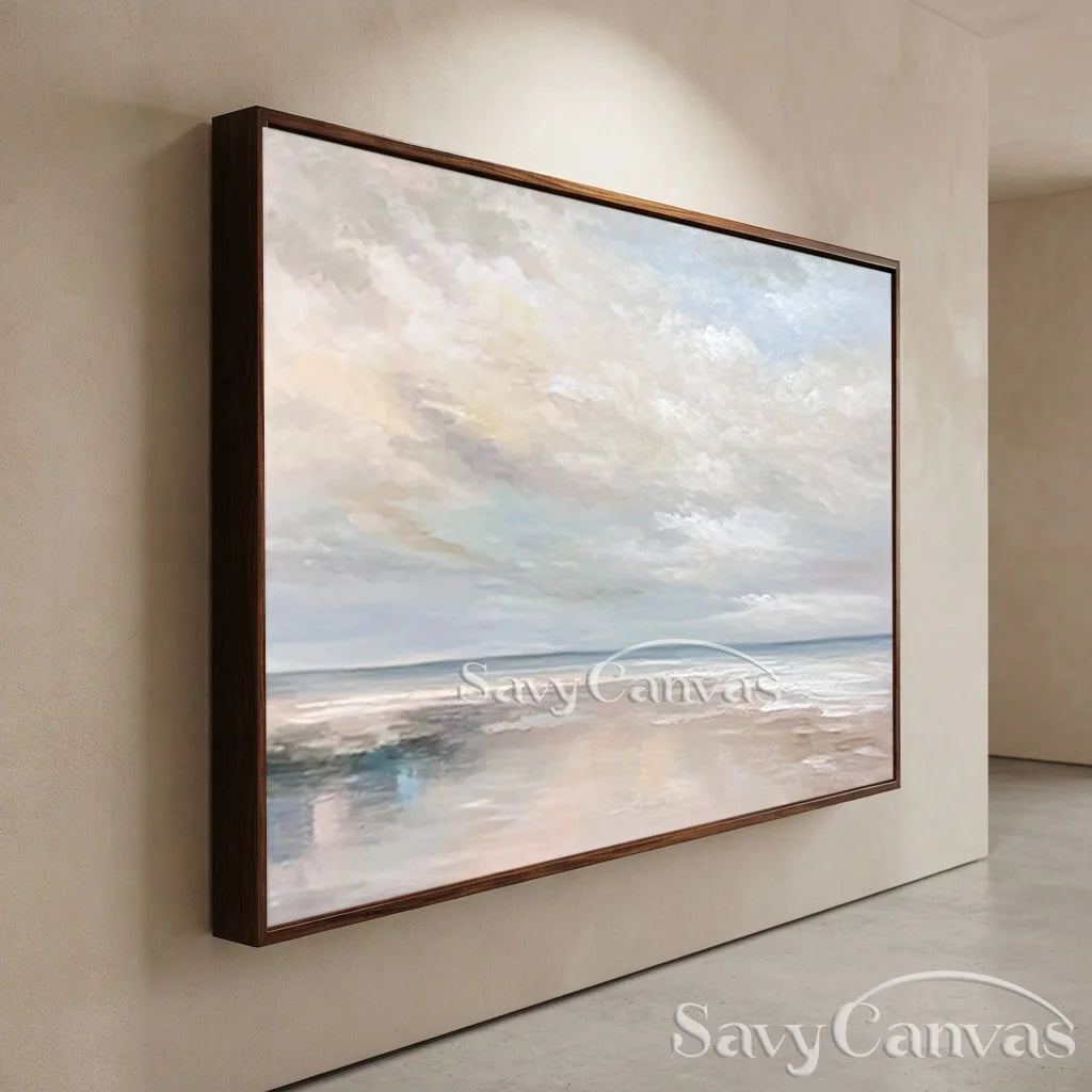 Calming Coastal Landscape Wall Art | Abstract Seascape Cloud Painting #ZZ 080