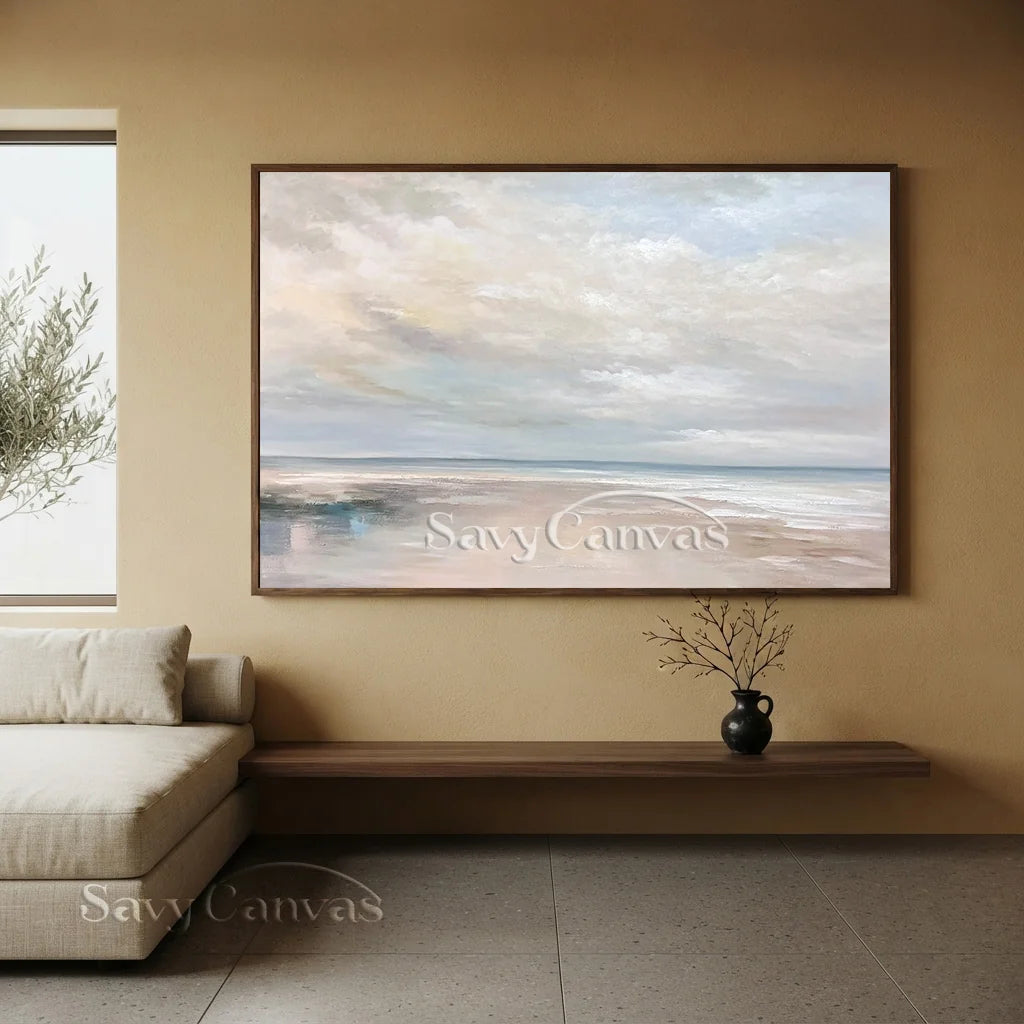 Calming Coastal Landscape Wall Art | Abstract Seascape Cloud Painting #ZZ 080