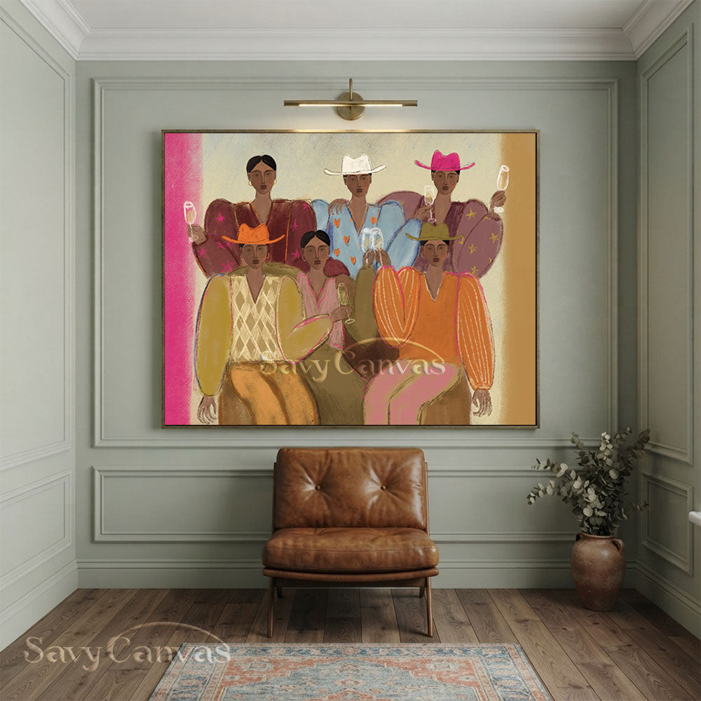Abstract Cowgirls Oil Painting | Retro Festive Canvas Art #ZC 020