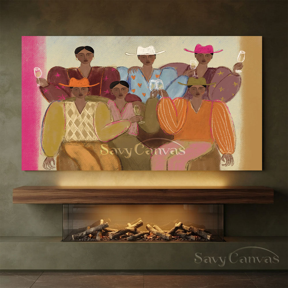 Abstract Cowgirls Oil Painting | Retro Festive Canvas Art #ZC 020