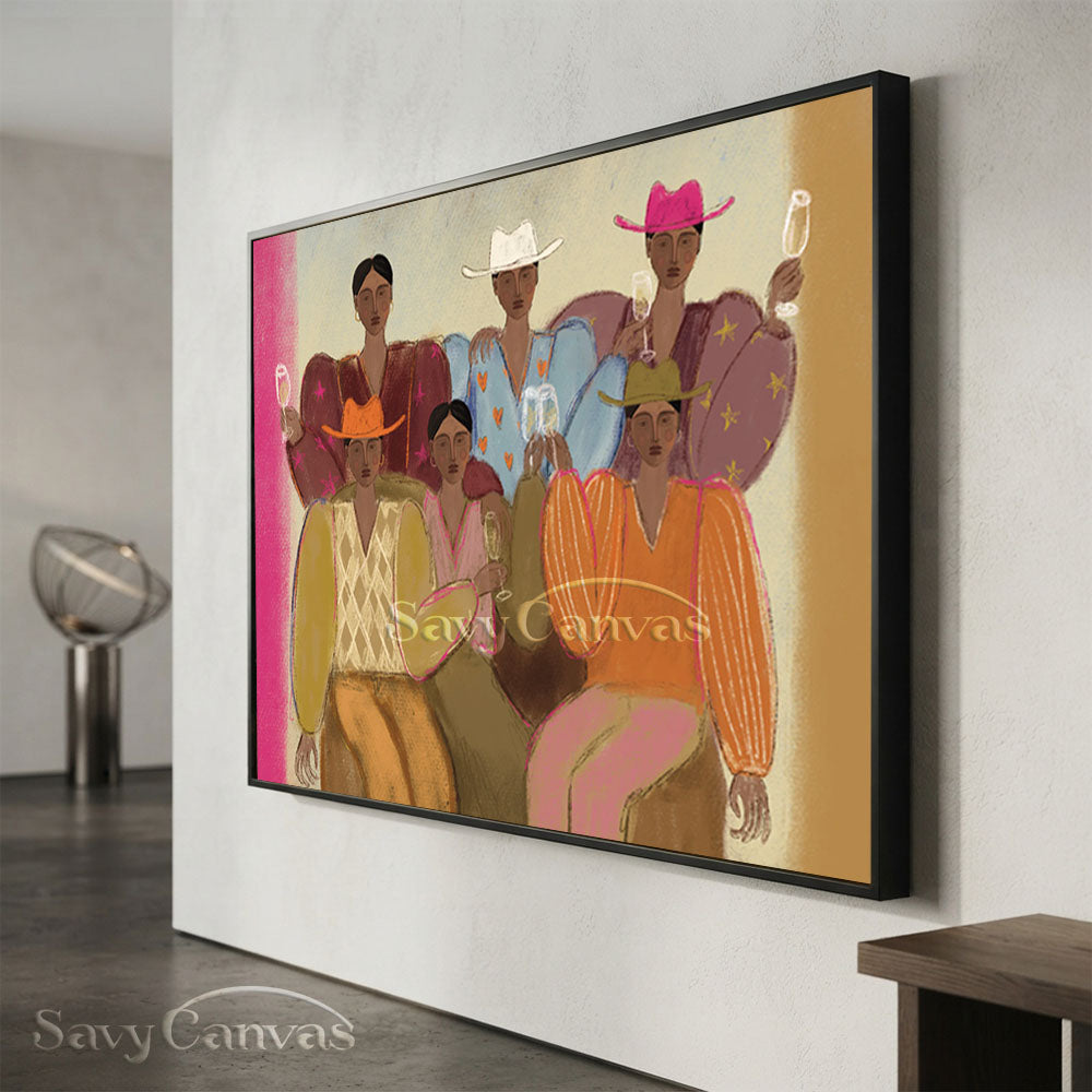 Abstract Cowgirls Oil Painting | Retro Festive Canvas Art #ZC 020