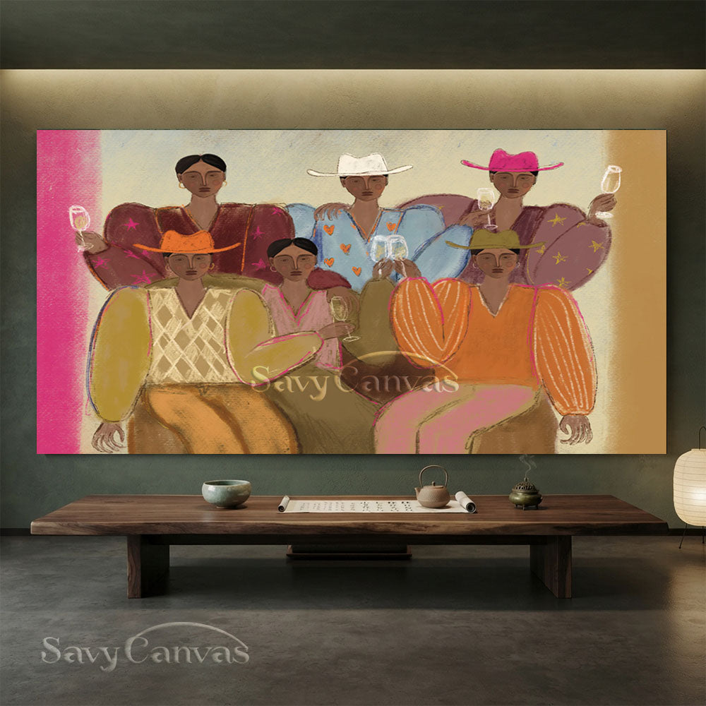 Abstract Cowgirls Oil Painting | Retro Festive Canvas Art #ZC 020