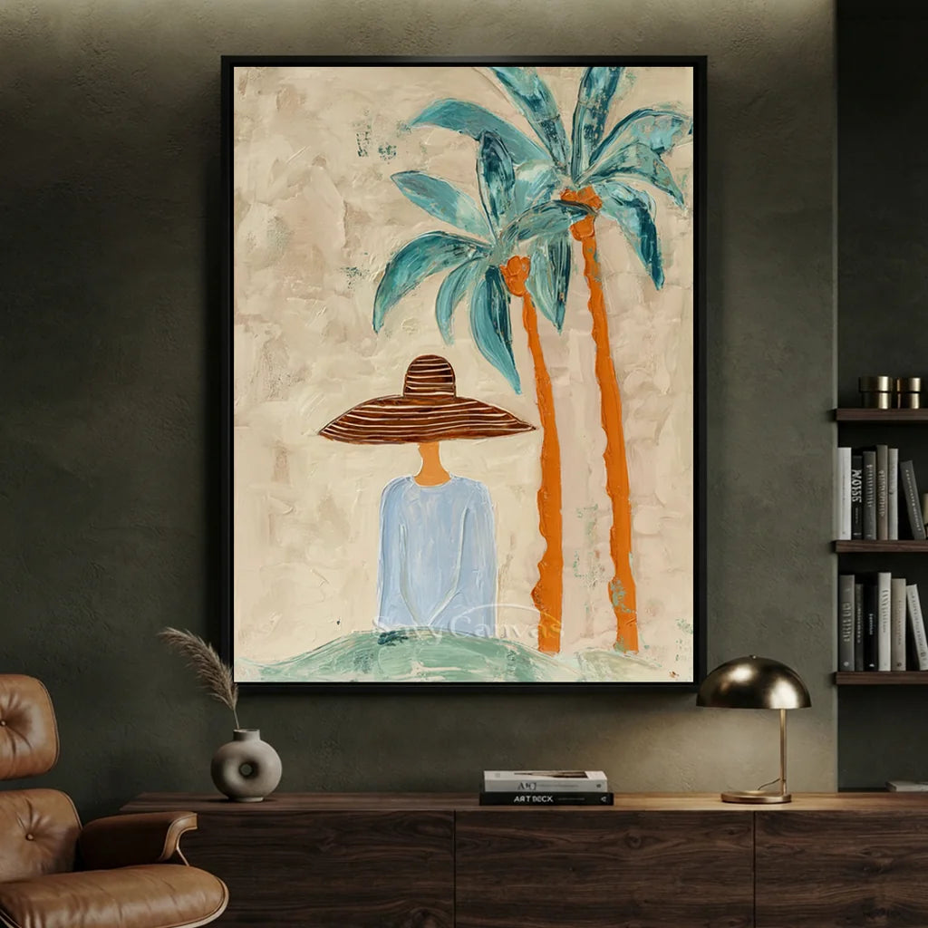 Handcrafted Abstract Coastal Lady Oil Painting #SS 312