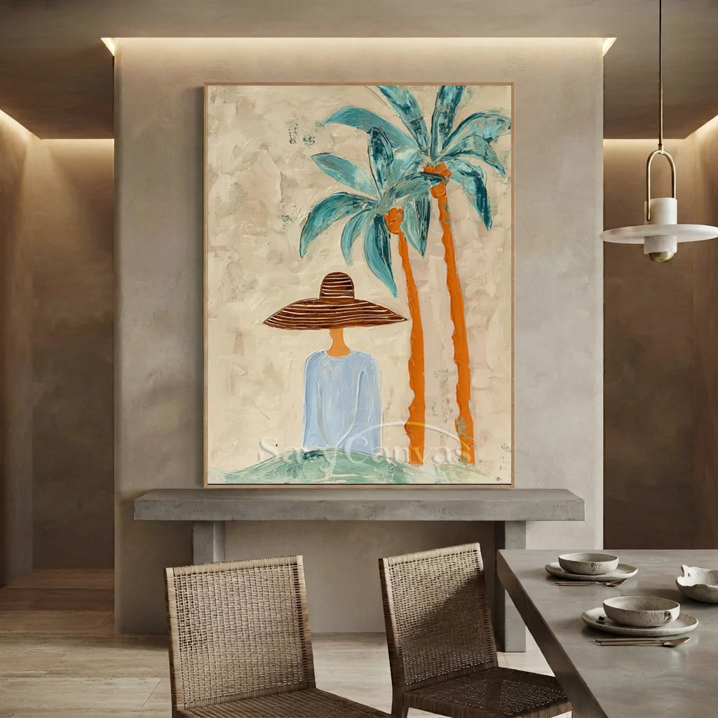 Handcrafted Abstract Coastal Lady Oil Painting #SS 312