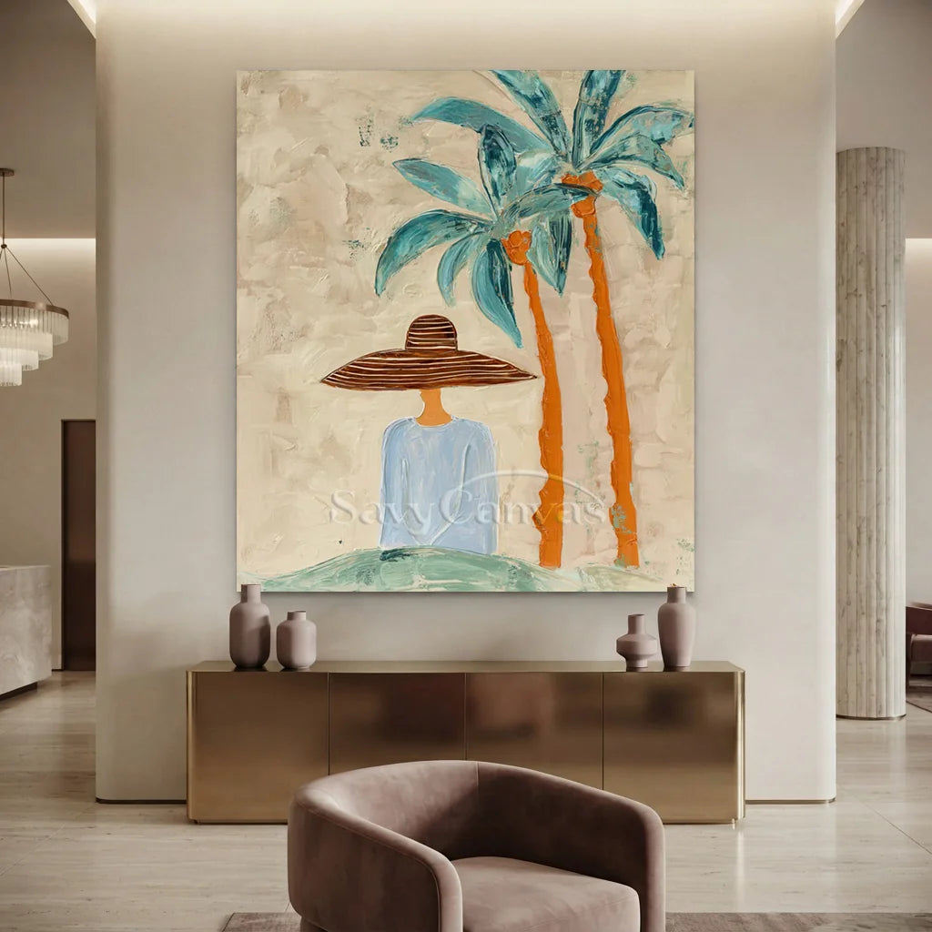 Handcrafted Abstract Coastal Lady Oil Painting #SS 312