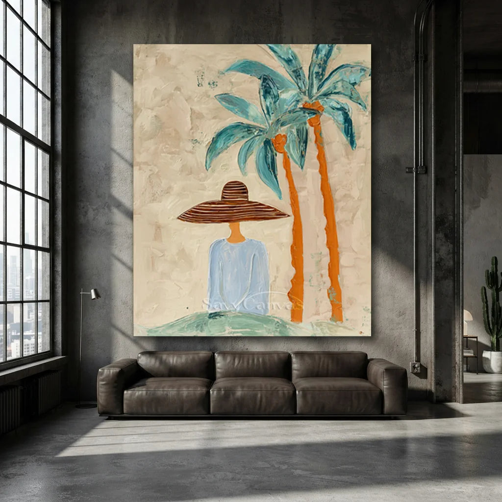 Handcrafted Abstract Coastal Lady Oil Painting #SS 312