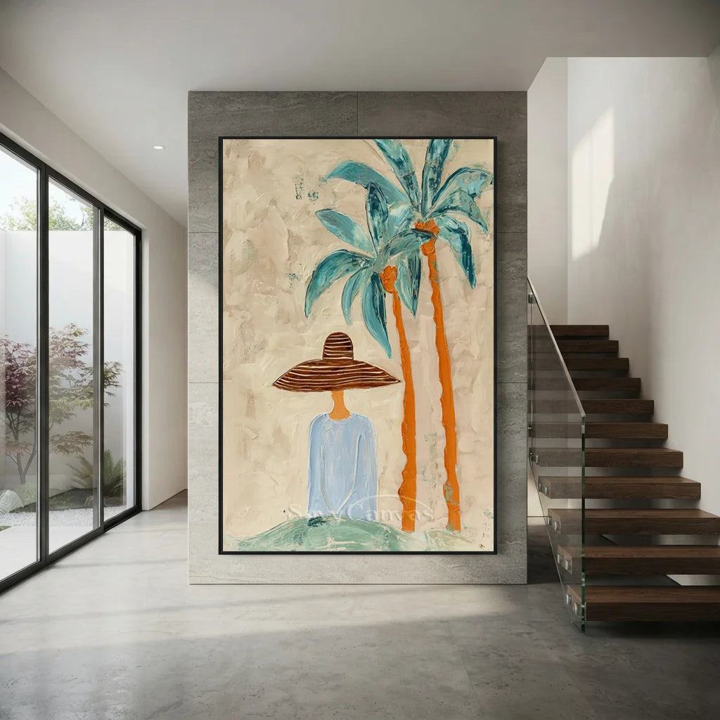 Handcrafted Abstract Coastal Lady Oil Painting #SS 312