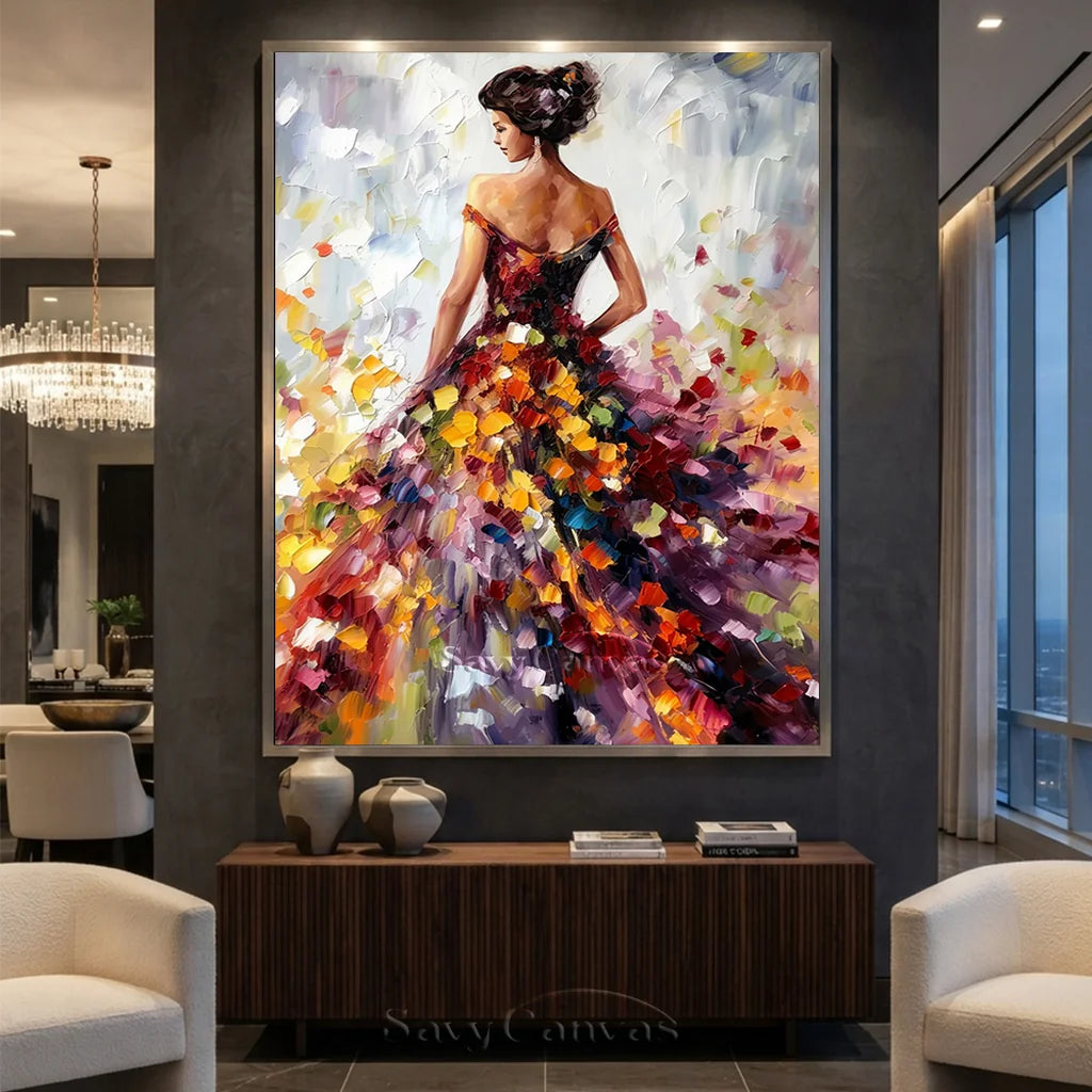 Colorful Abstract Woman Painting | Textured Vertical Canvas Art #ZZ 188