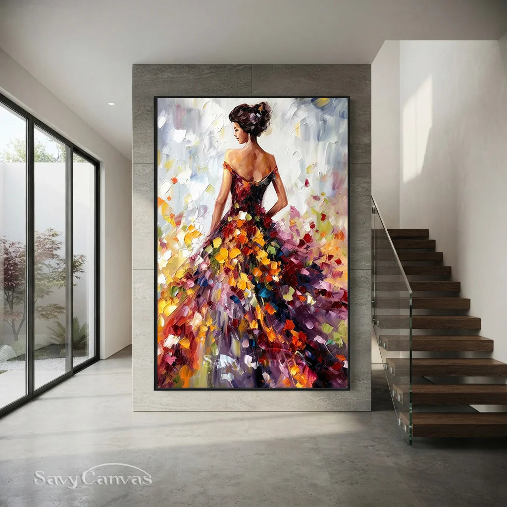 Colorful Abstract Woman Painting | Textured Vertical Canvas Art #ZZ 188