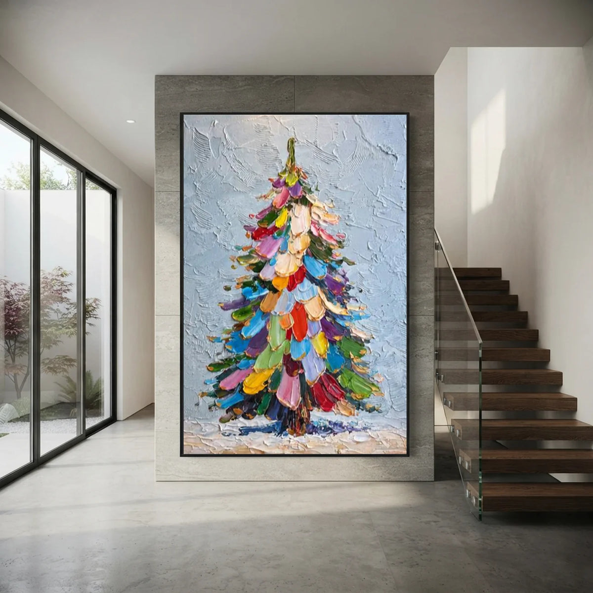 Colorful-Christmas-Tree-Oil-Painting-for-modern-staircase-decor-07.webp
