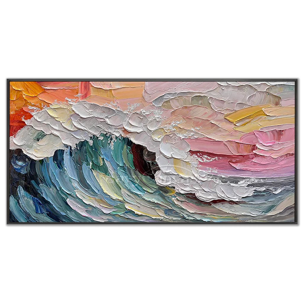 Colorful Sunset Wave Painting | Large Textured Ocean Art #AA 129