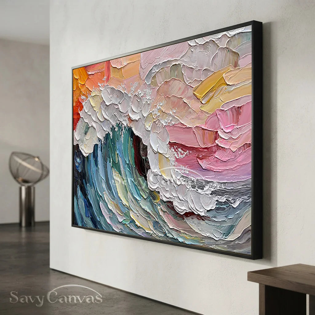 Colorful Sunset Wave Painting | Large Textured Ocean Art #AA 129