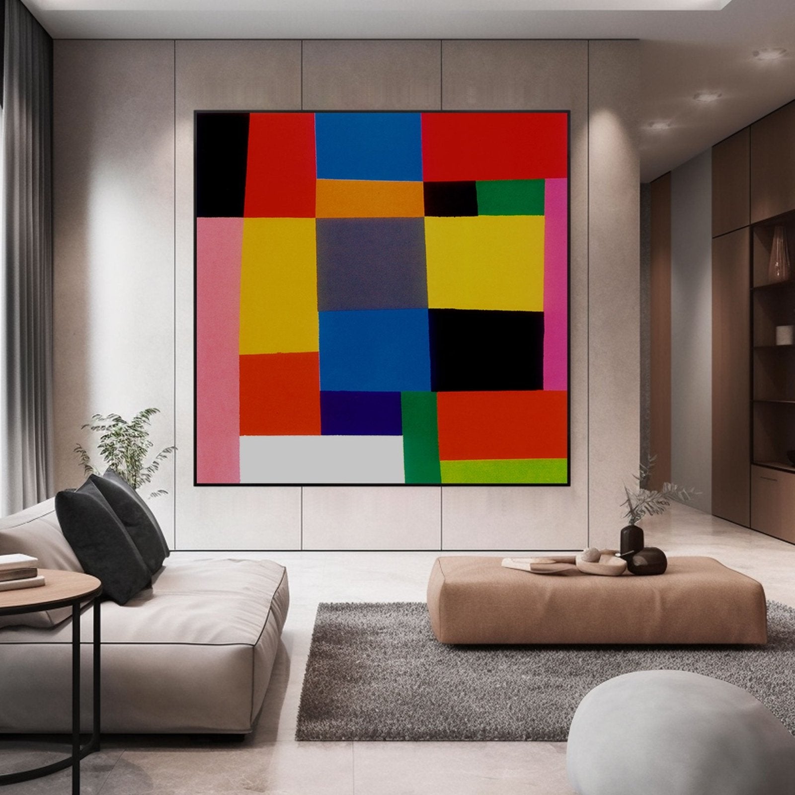 Modern Color Block Wall Art | Hand-Painted Oil Painting on Canvas