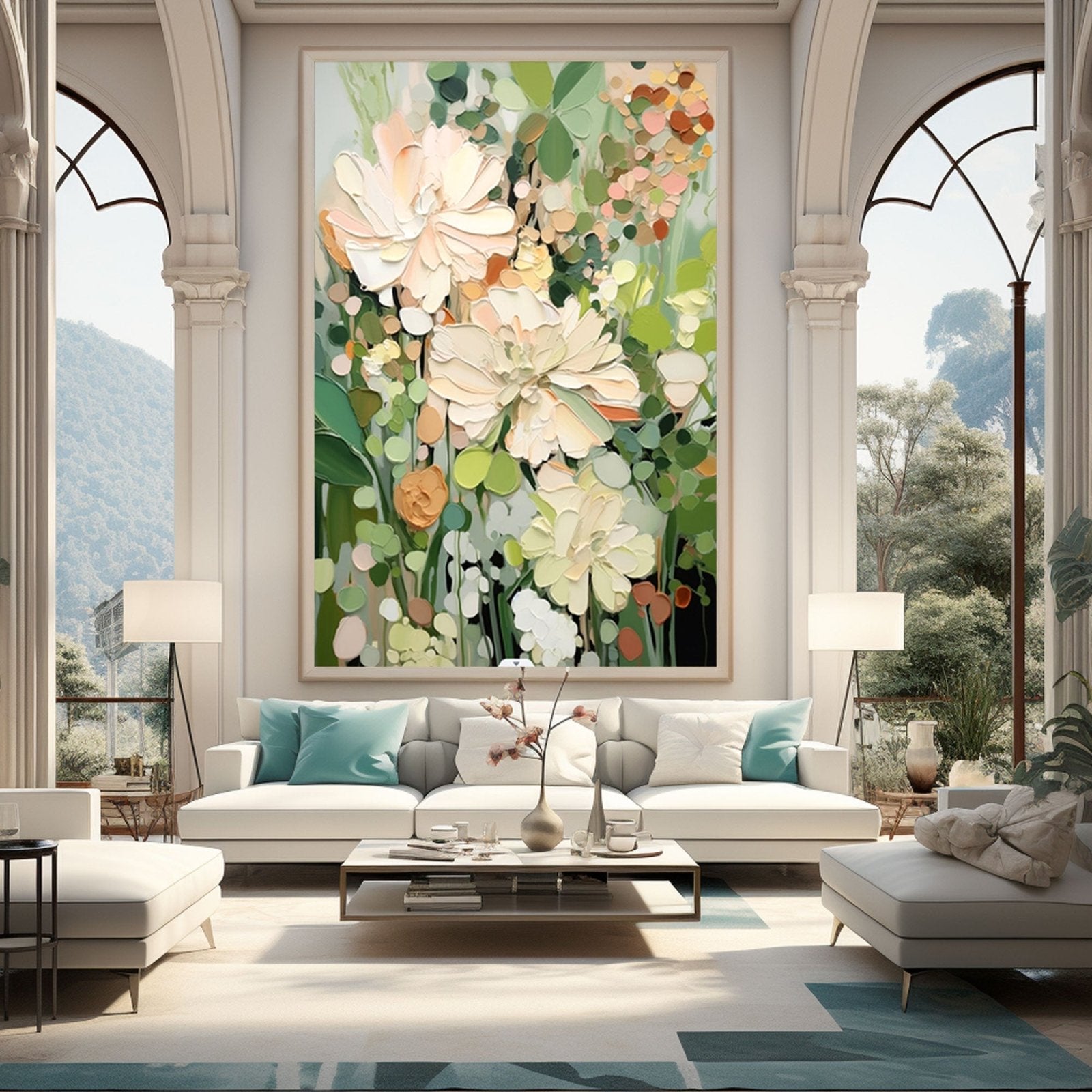 Hand-Painted Botanical Artwork | "Blooming Serenade" Floral Canvas