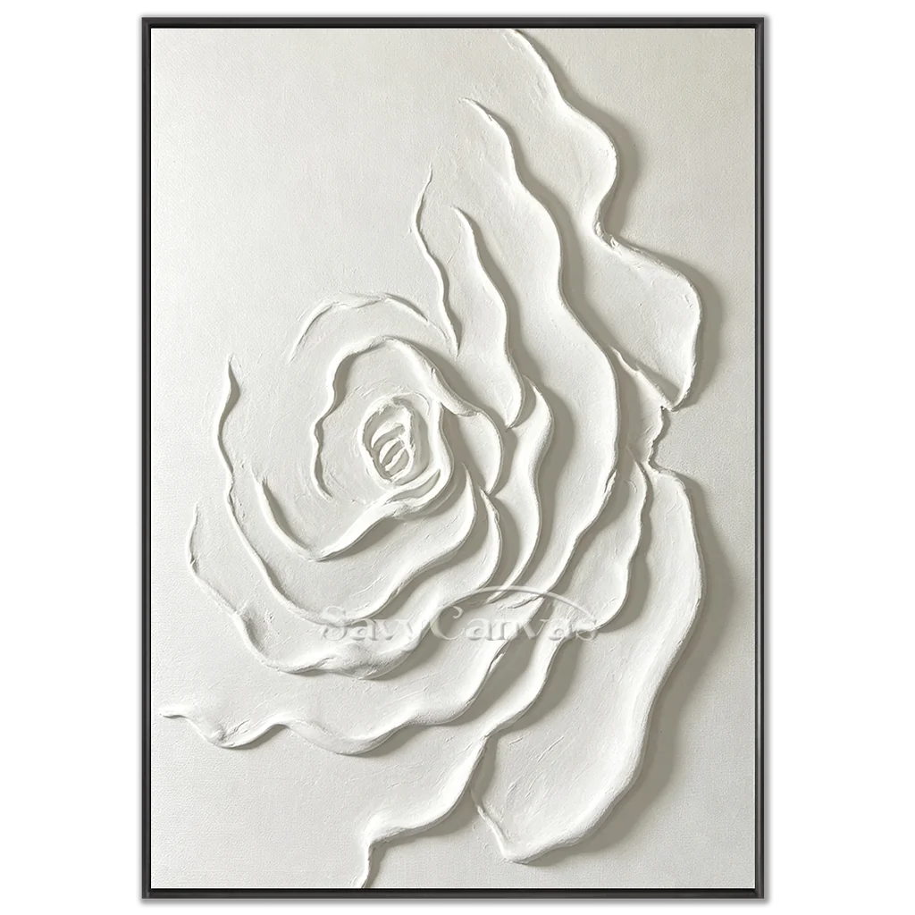 Contemporary White Rose Painting - Textured Floral Artwork #TC 175