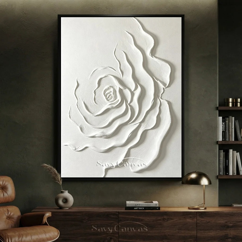 Contemporary White Rose Painting - Textured Floral Artwork #TC 175
