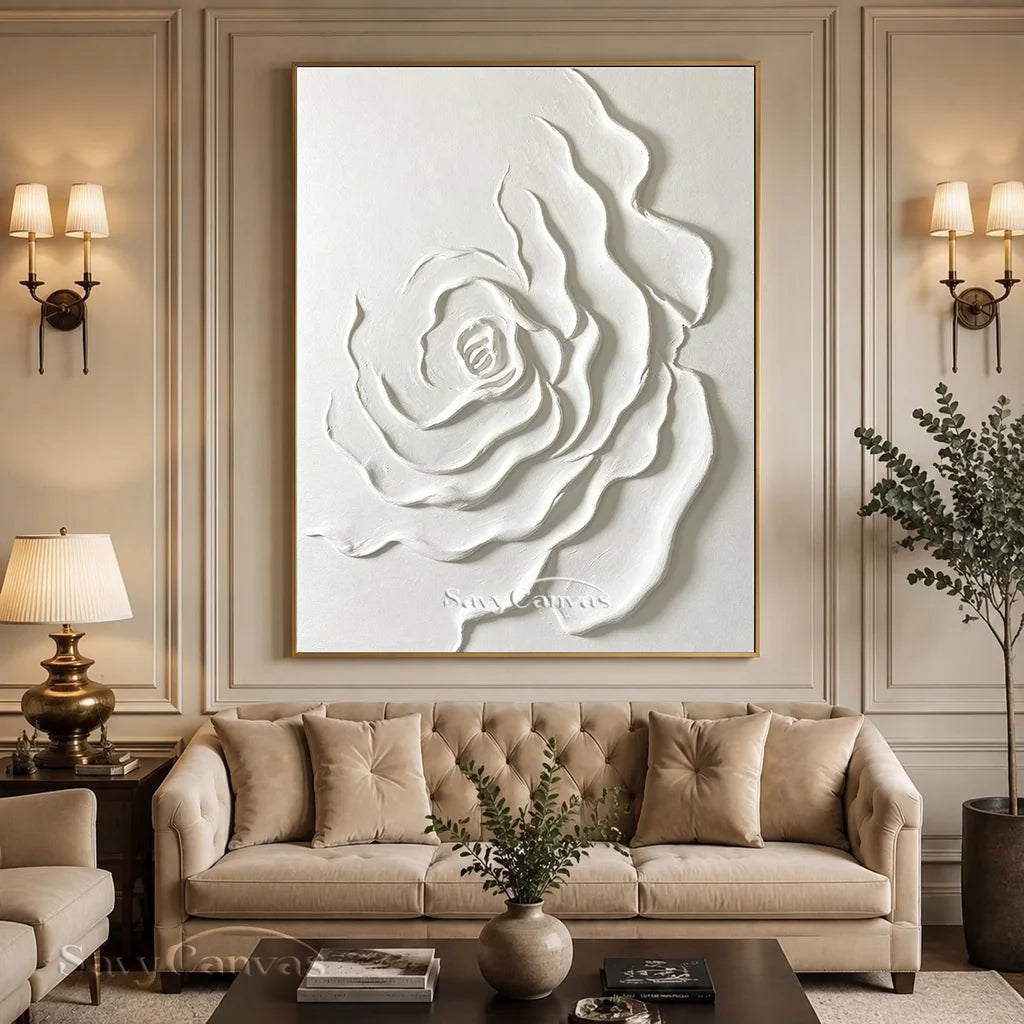 Contemporary White Rose Painting - Textured Floral Artwork #TC 175