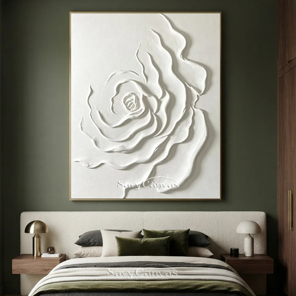 Contemporary White Rose Painting - Textured Floral Artwork #TC 175