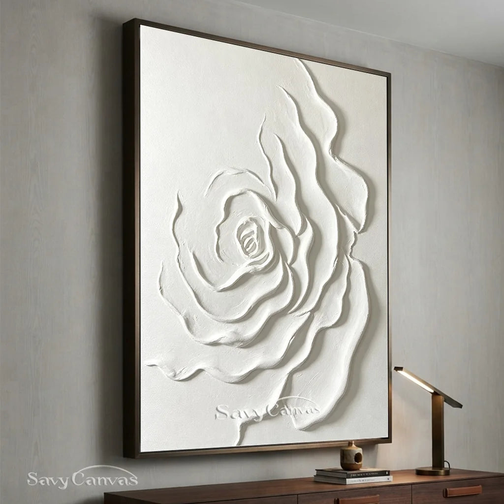 Contemporary White Rose Painting - Textured Floral Artwork #TC 175