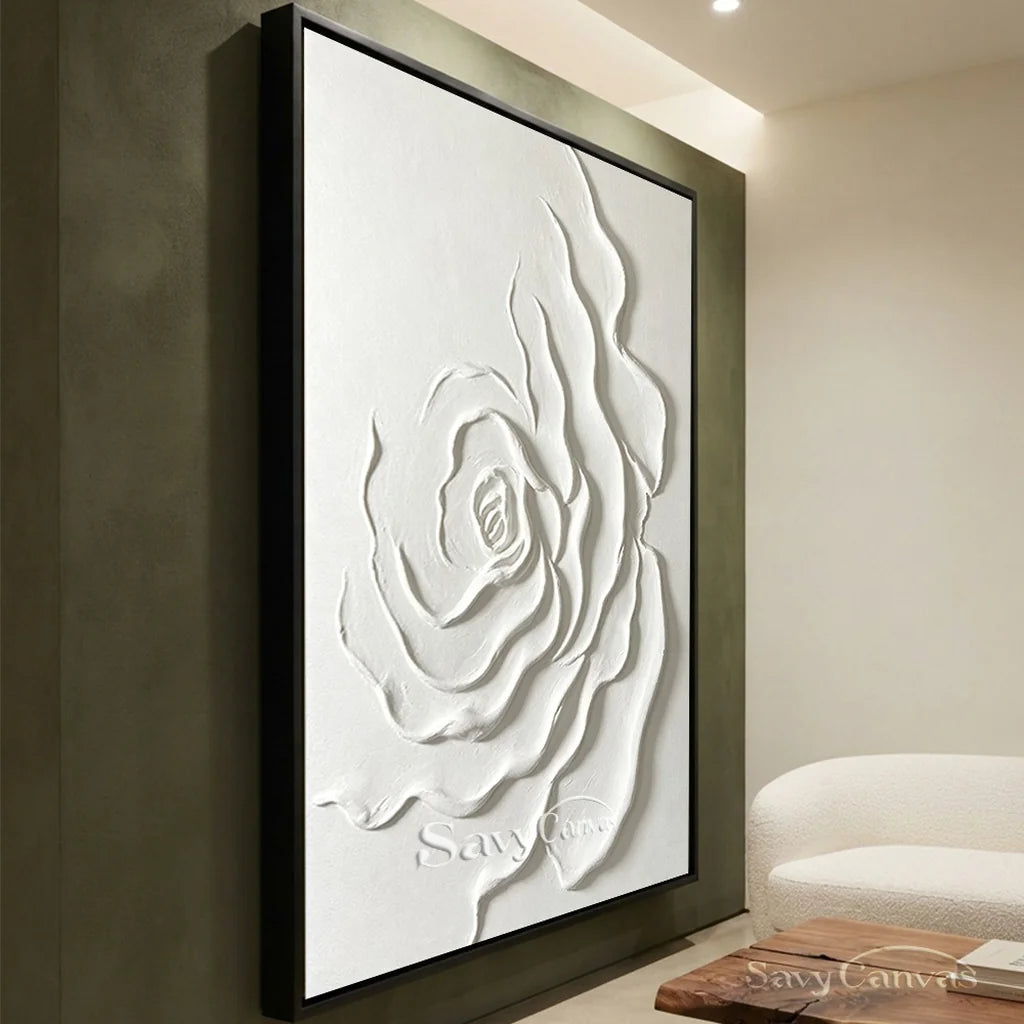 Contemporary White Rose Painting - Textured Floral Artwork #TC 175