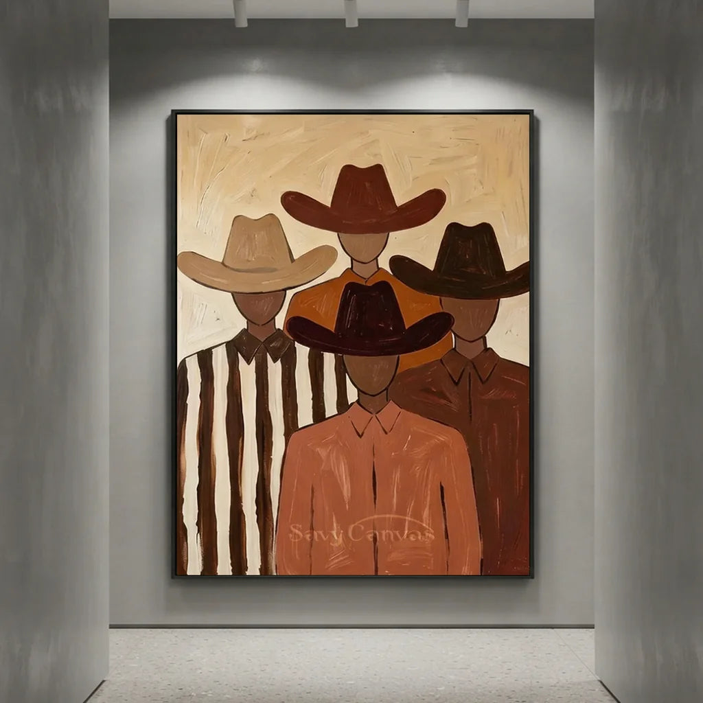 Abstract Cowboy Group Oil Painting, Brown #SS 314