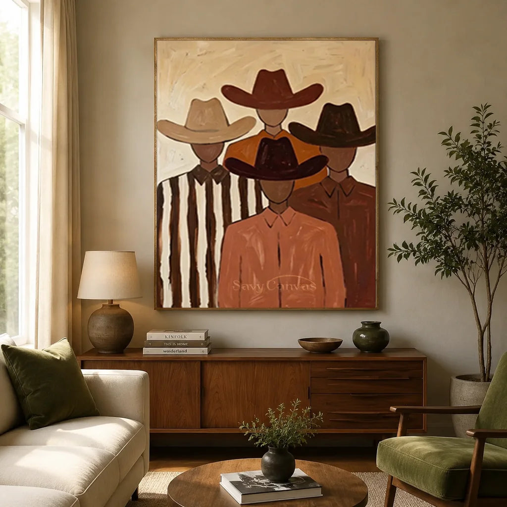 Abstract Cowboy Group Oil Painting, Brown #SS 314