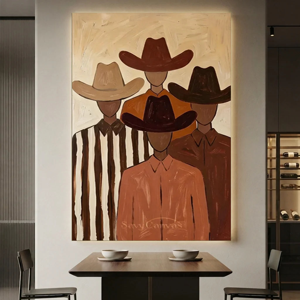 Abstract Cowboy Group Oil Painting, Brown #SS 314