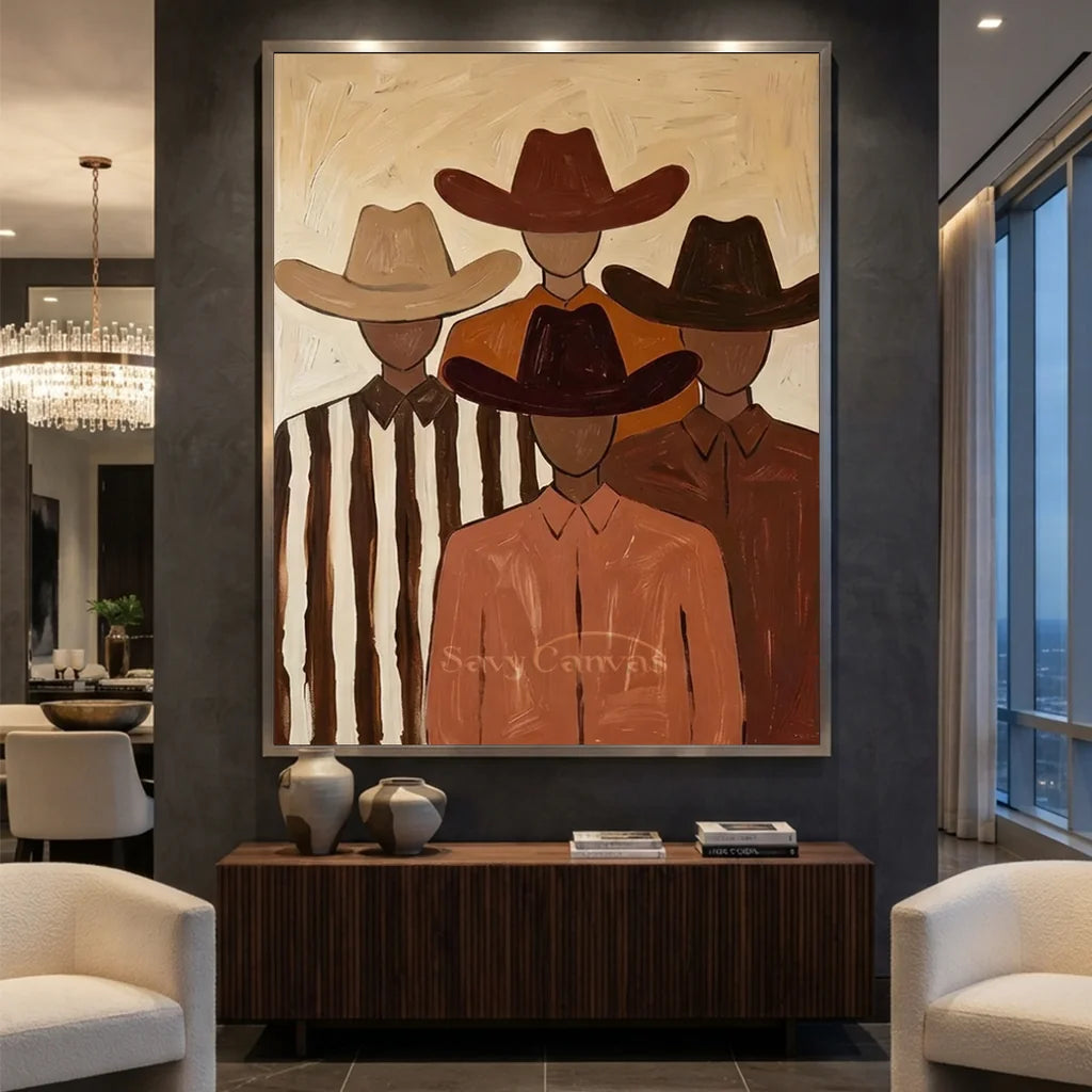 Abstract Cowboy Group Oil Painting, Brown #SS 314