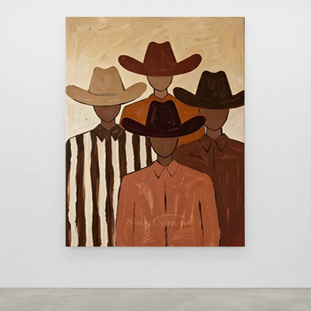 Abstract Cowboy Group Oil Painting, Brown #SS 314