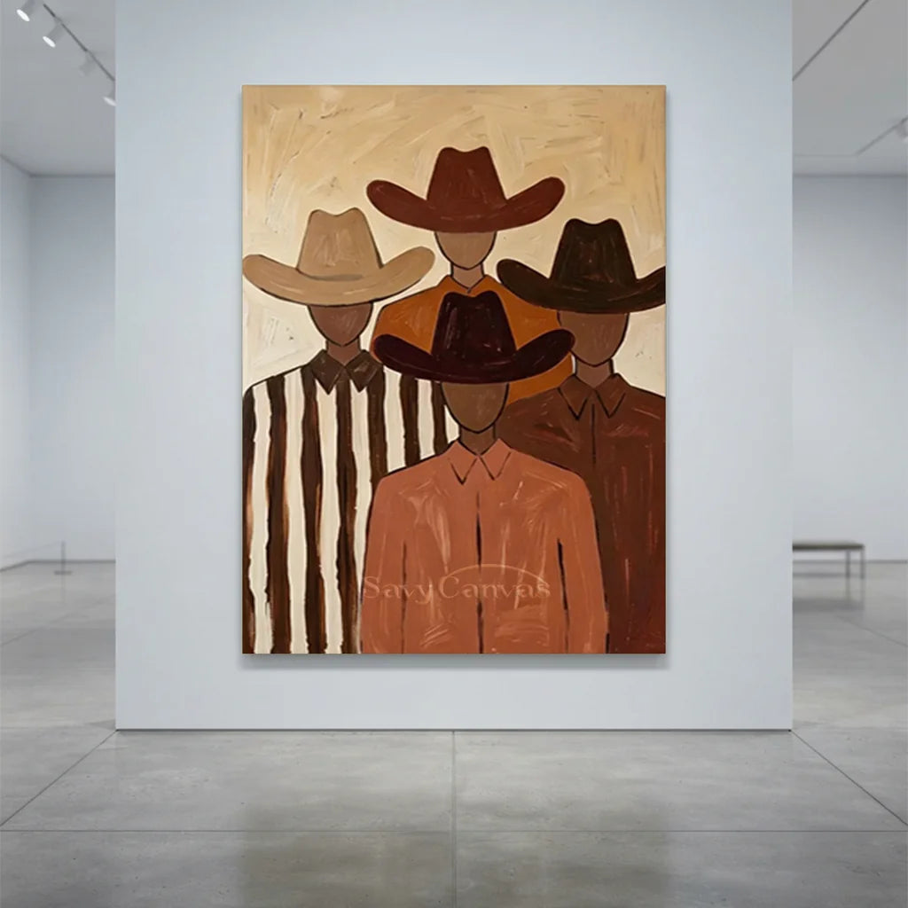 Abstract Cowboy Group Oil Painting, Brown #SS 314