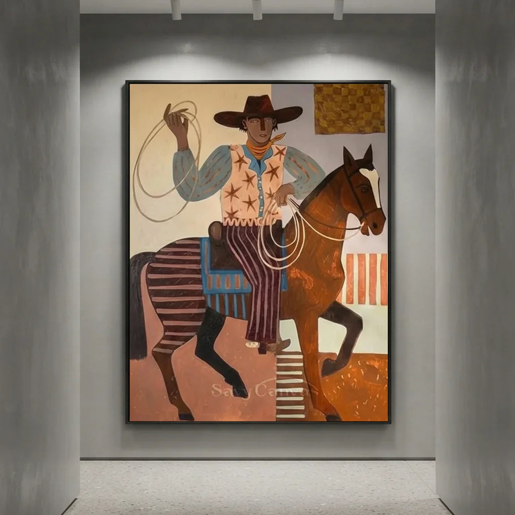 Folk Cowboy with Lasso Oil Painting #SS 315