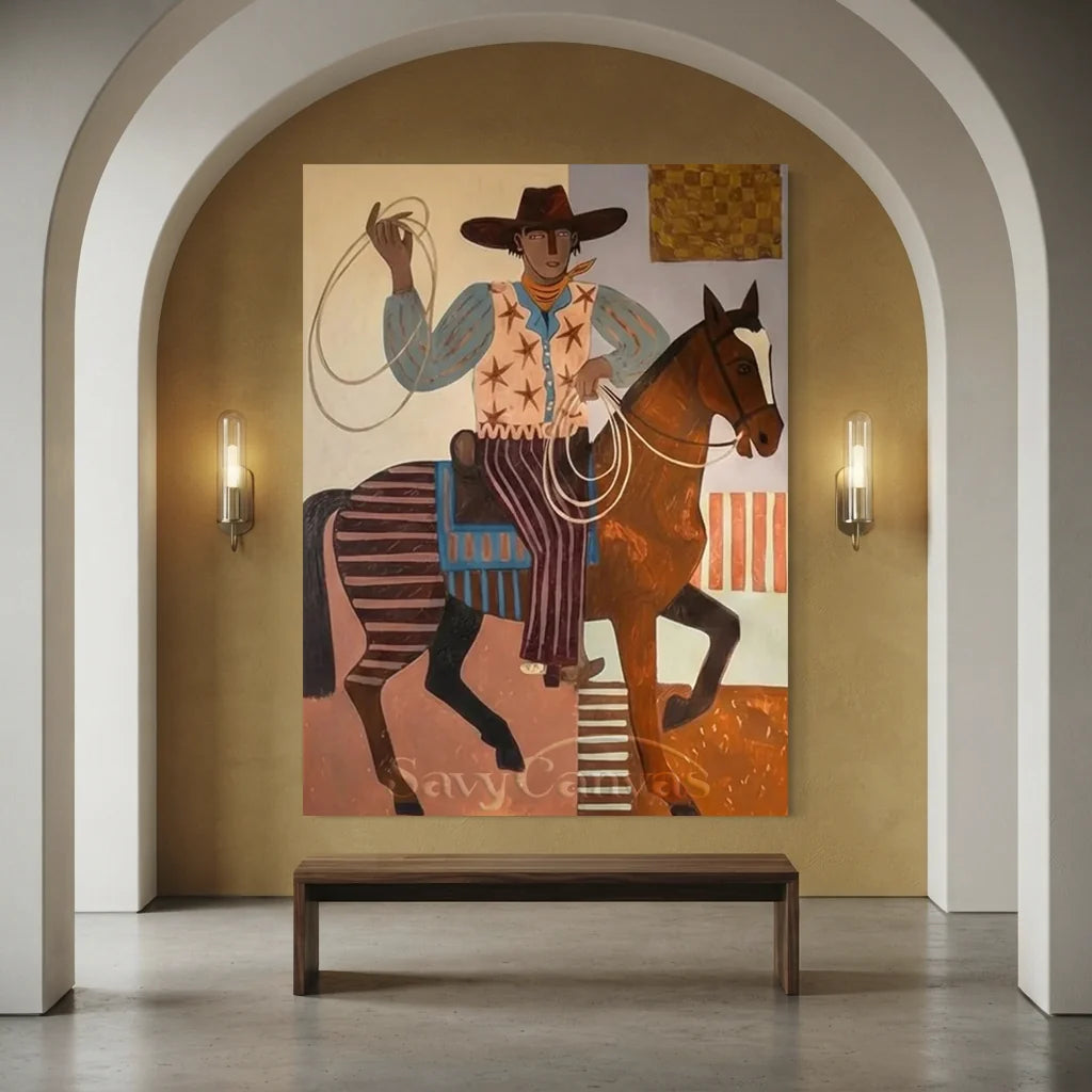 Folk Cowboy with Lasso Oil Painting #SS 315