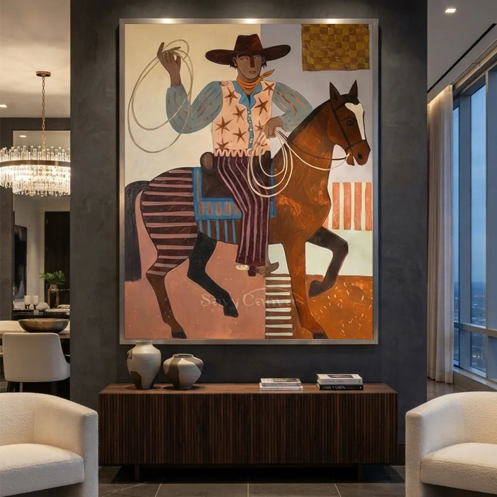 Folk Cowboy with Lasso Oil Painting #SS 315