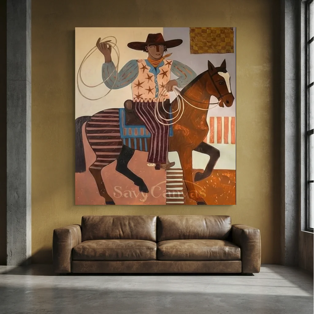 Folk Cowboy with Lasso Oil Painting #SS 315