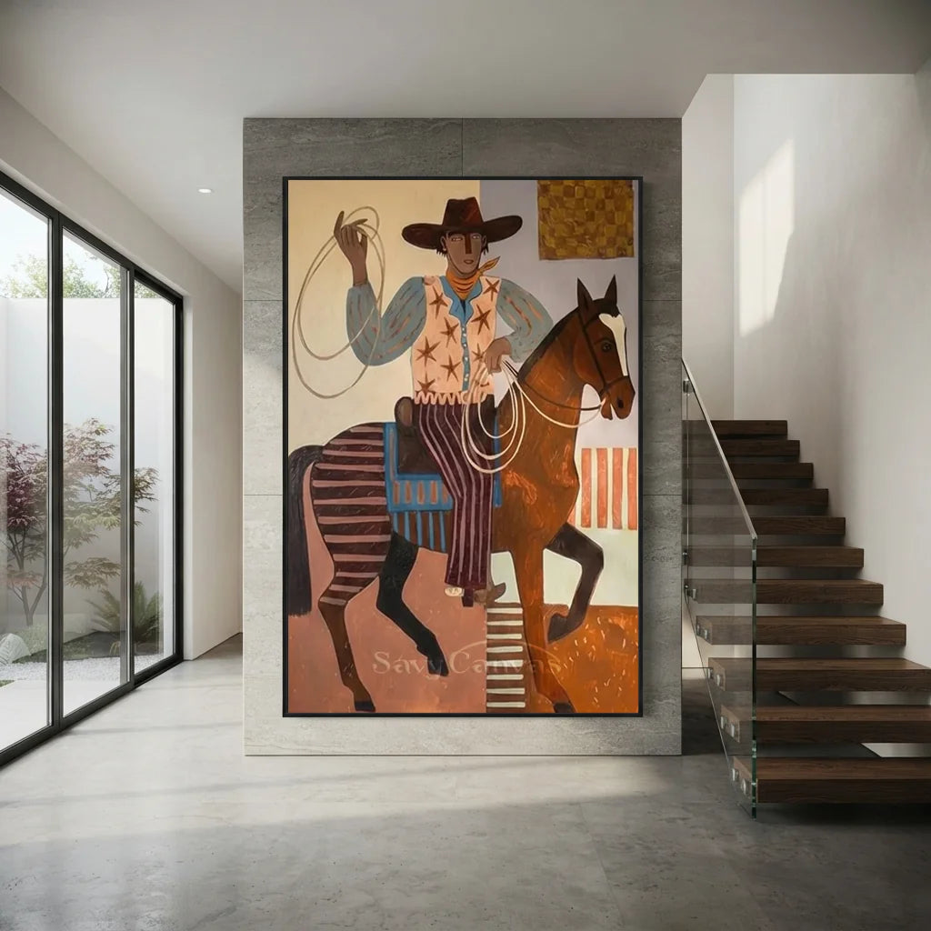 Folk Cowboy with Lasso Oil Painting #SS 315