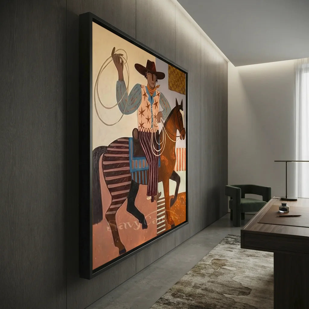Folk Cowboy with Lasso Oil Painting #SS 315