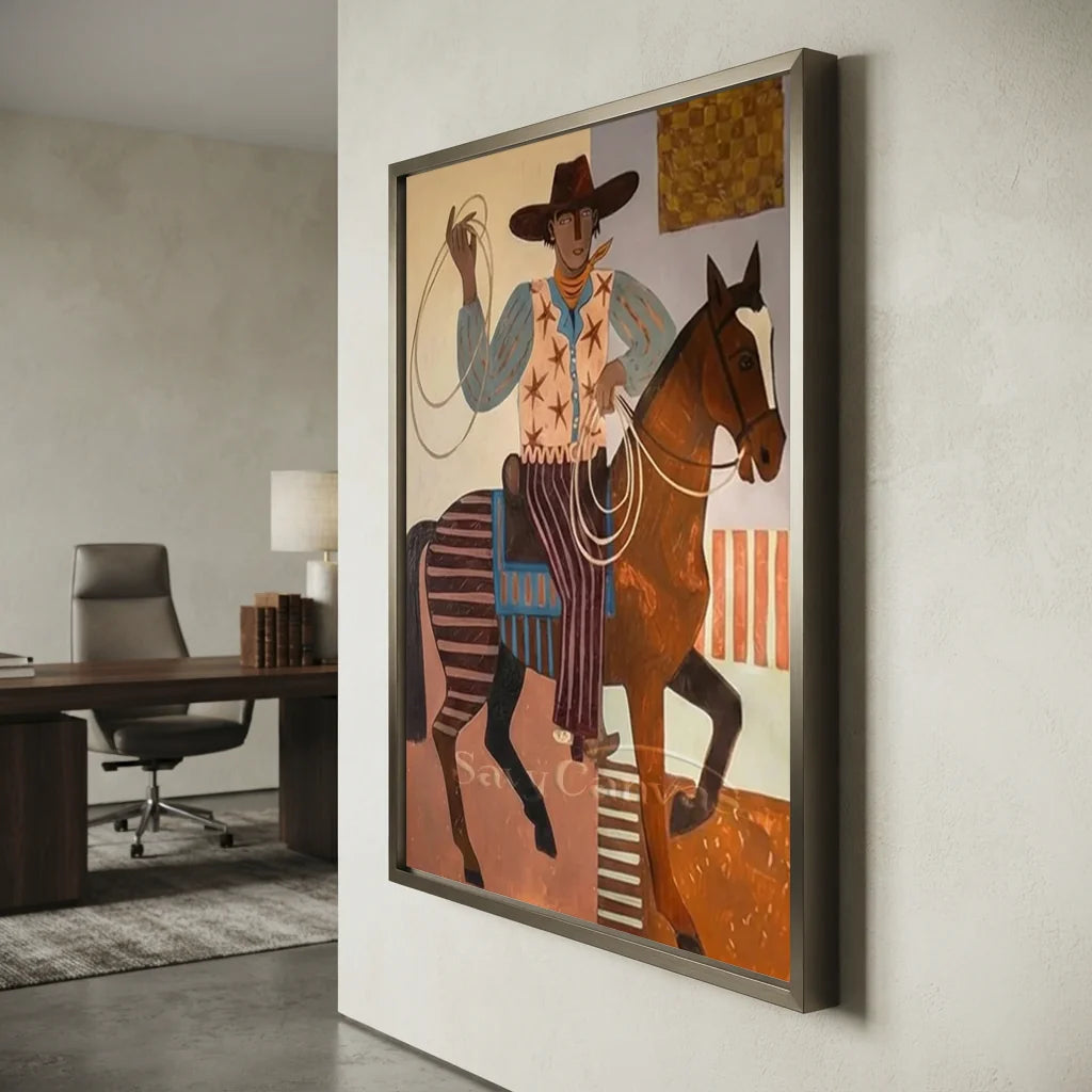 Folk Cowboy with Lasso Oil Painting #SS 315