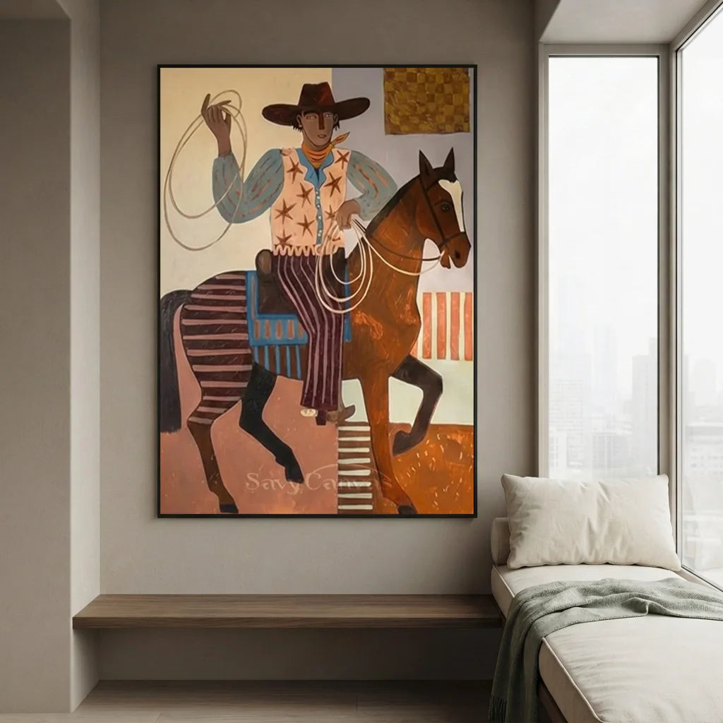 Folk Cowboy with Lasso Oil Painting #SS 315