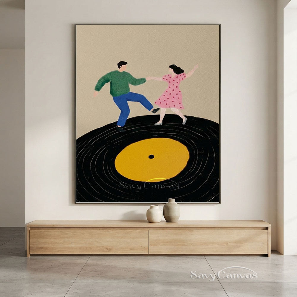 Retro Dancing Couple Vinyl Record Oil Painting #SS 206