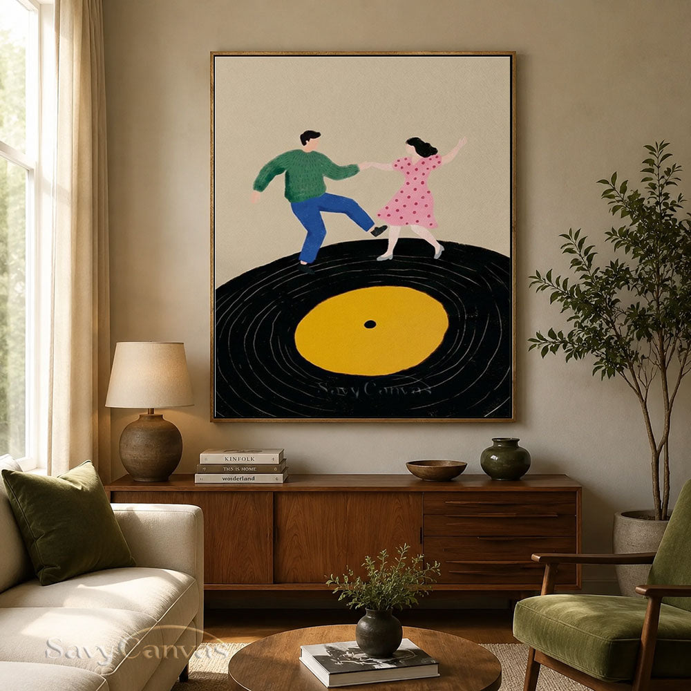 Retro Dancing Couple Vinyl Record Oil Painting #SS 206