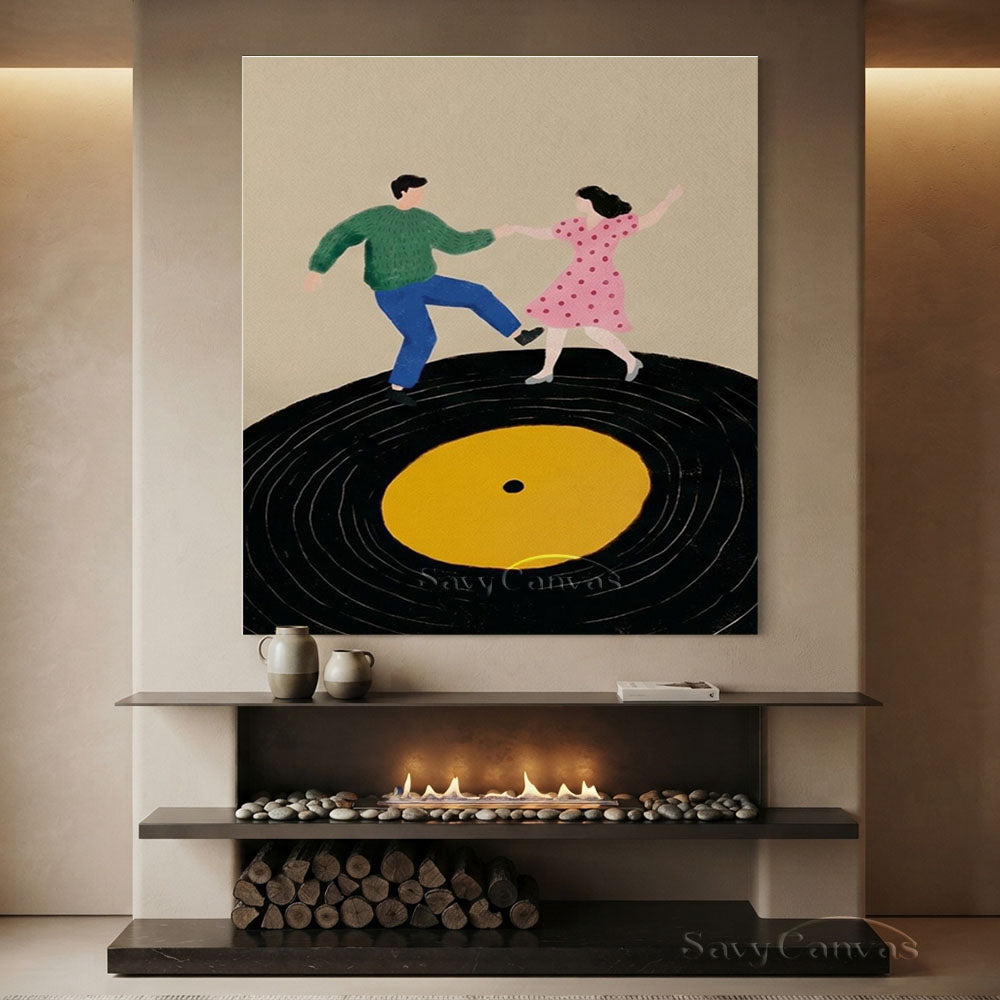 Retro Dancing Couple Vinyl Record Oil Painting #SS 206