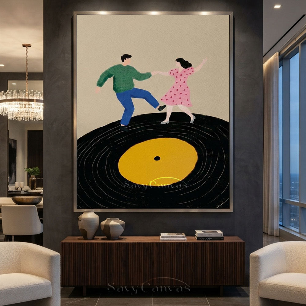 Retro Dancing Couple Vinyl Record Oil Painting #SS 206