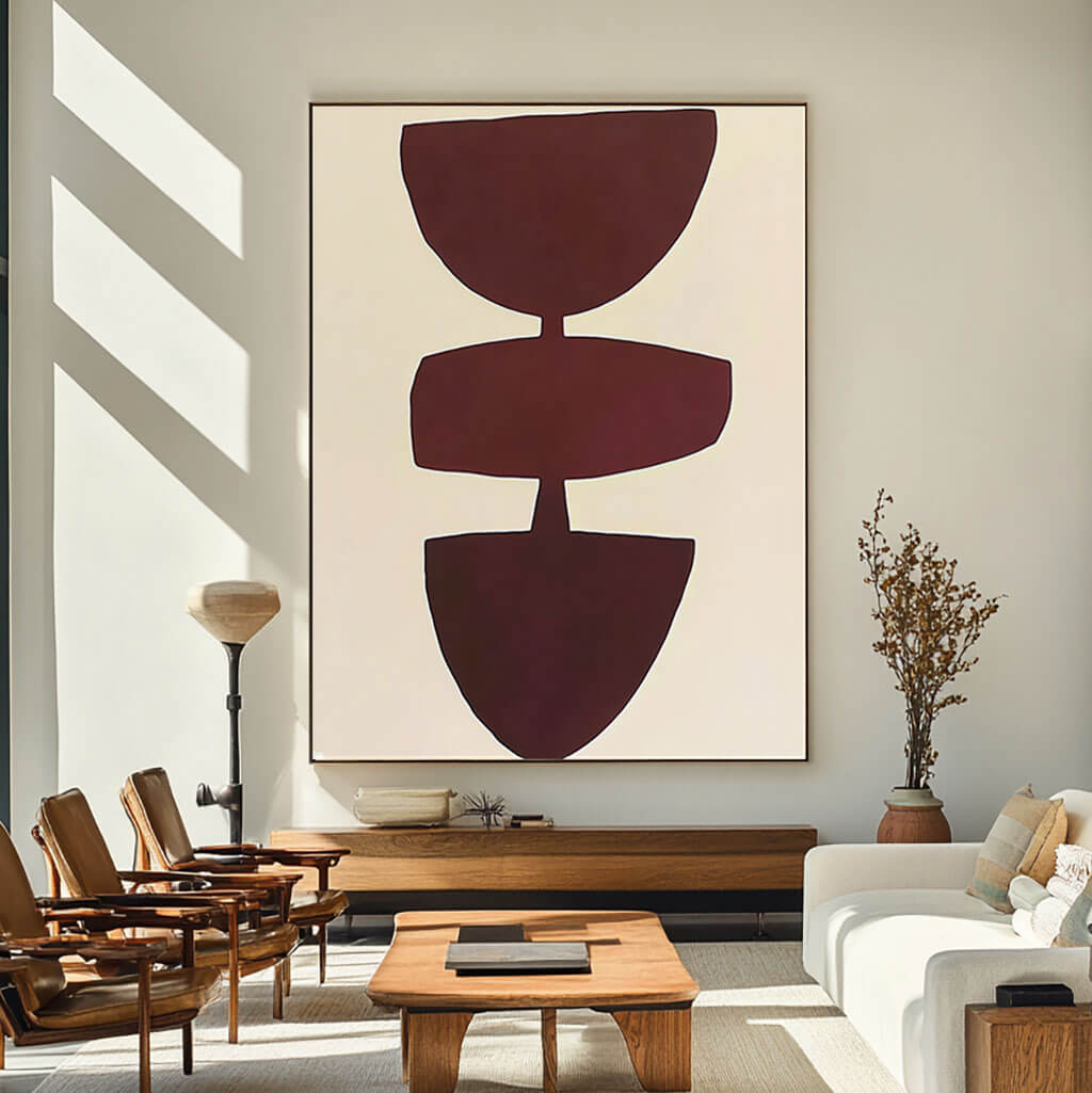 Minimalist Geometric Abstract Wall Art | Burgundy Shapes Canvas #AA 329