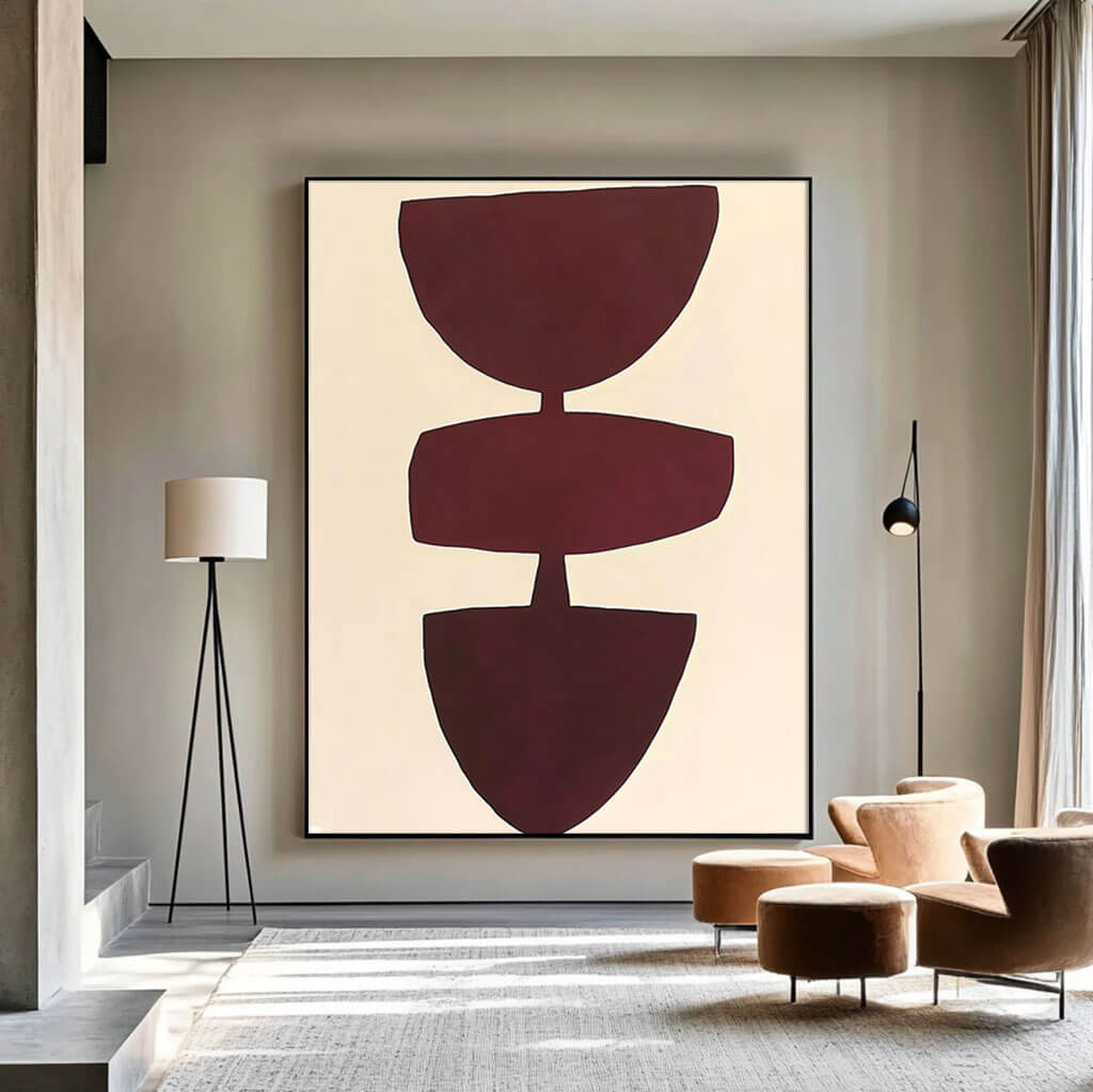 Minimalist Geometric Abstract Wall Art | Burgundy Shapes Canvas #AA 329