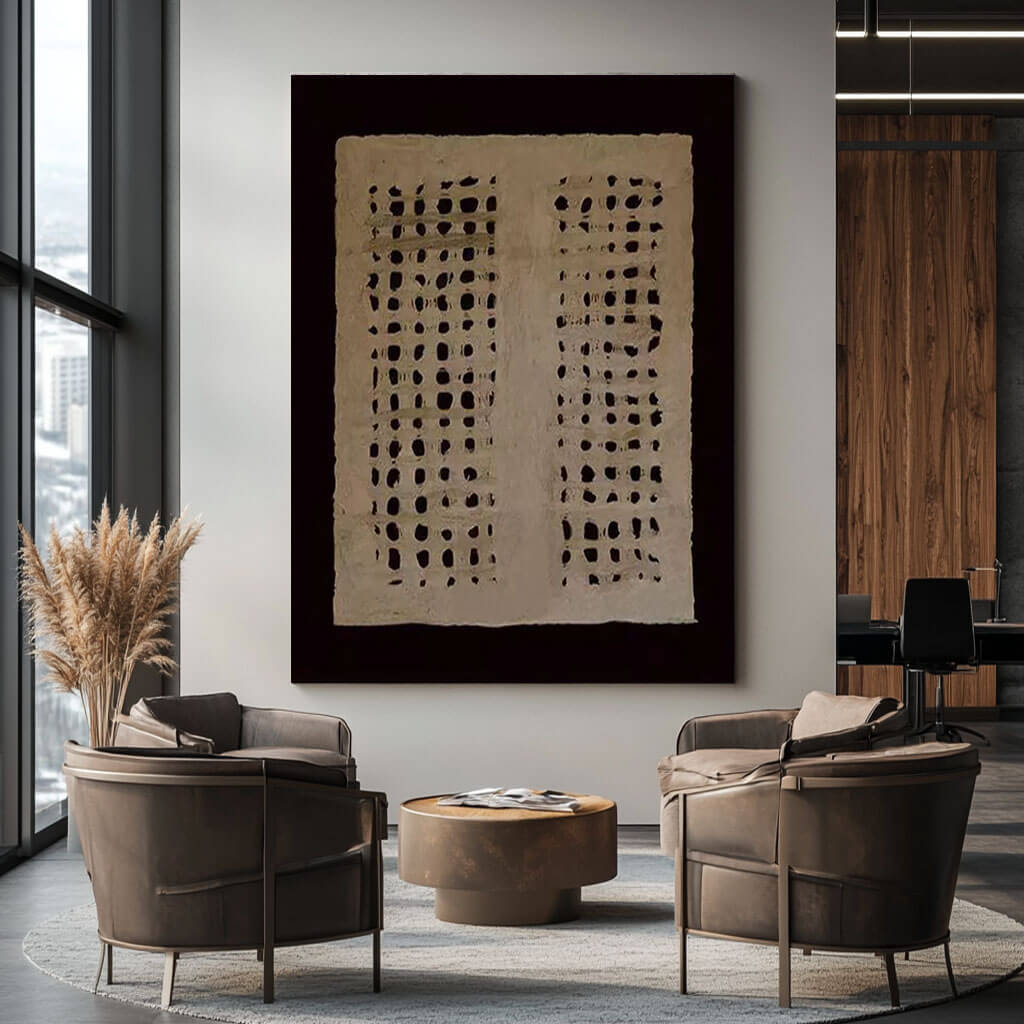 Black and Beige Dotted Abstract Canvas | Modern Minimalist Art #AA 334