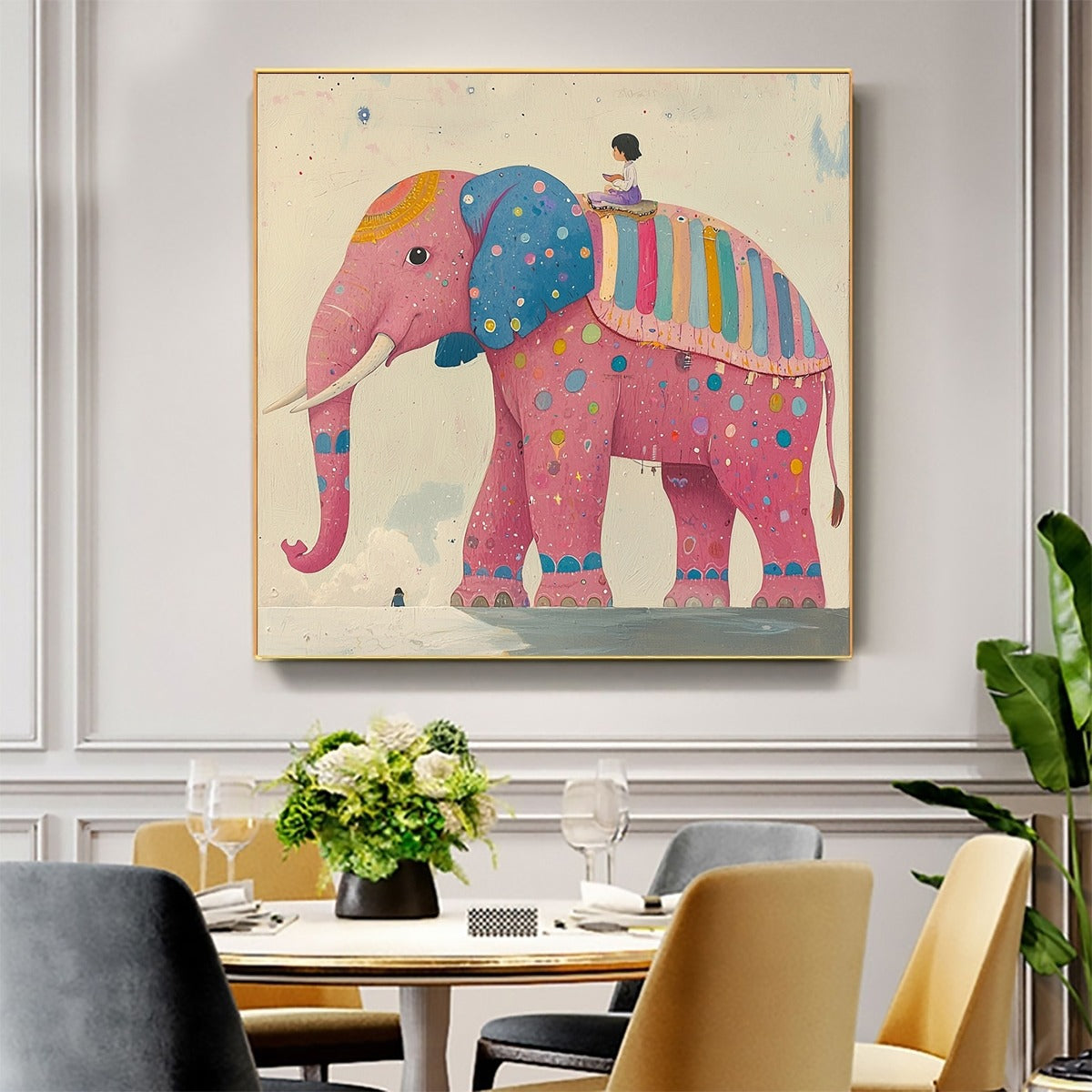 Pink Elephant Nursery Art | Original Hand-Painted Kids Room Decor