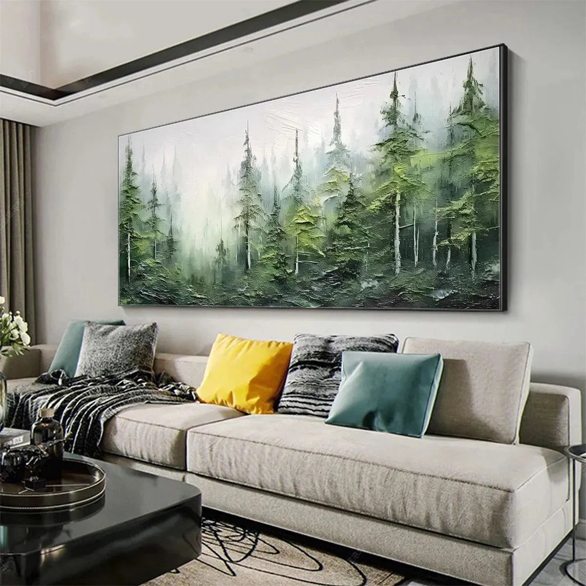 Green Pine Forest Painting | Abstract Mountain Landscape #AA 287