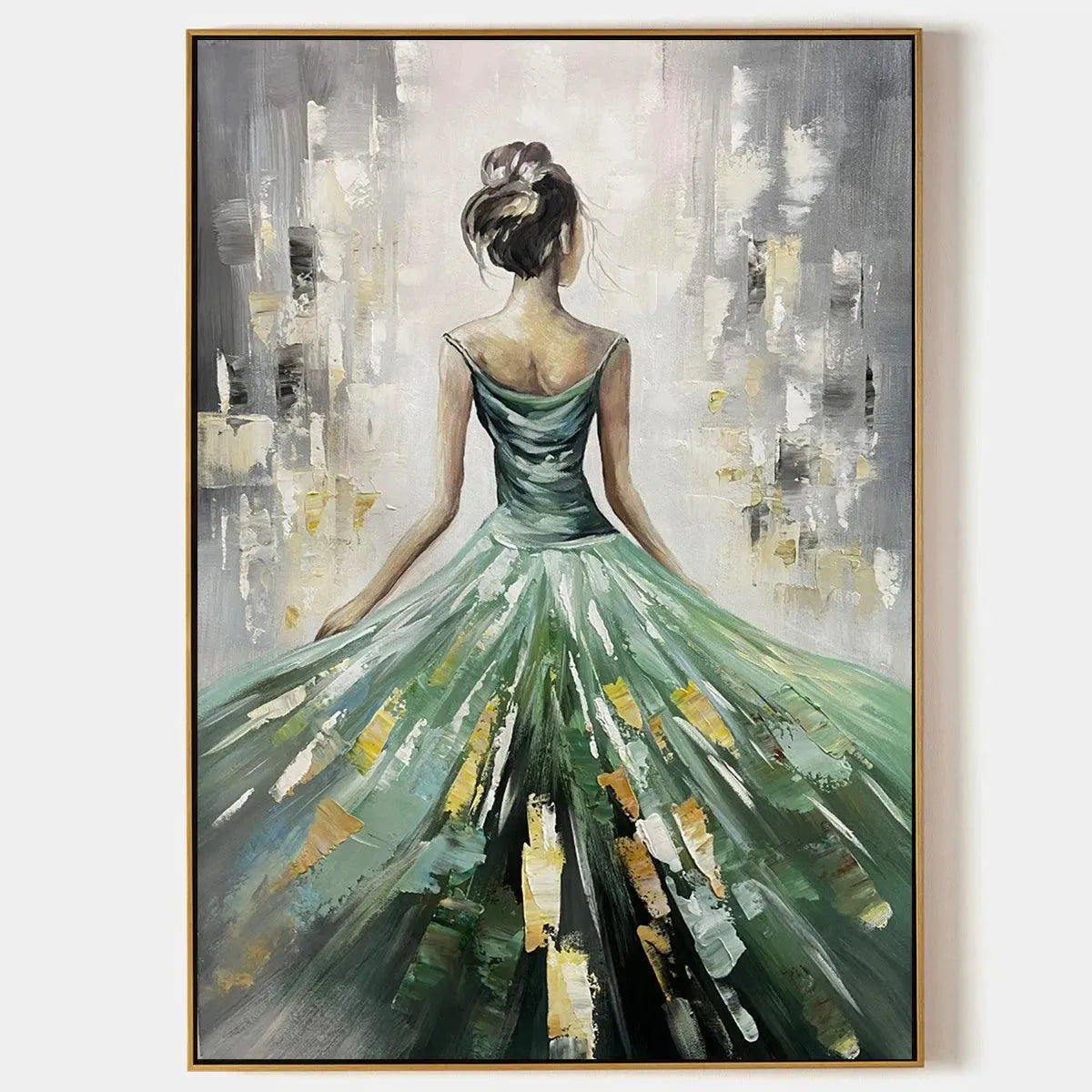 Woman in Green Dress Painting | Elegant Figurative Wall Decor #AA 108